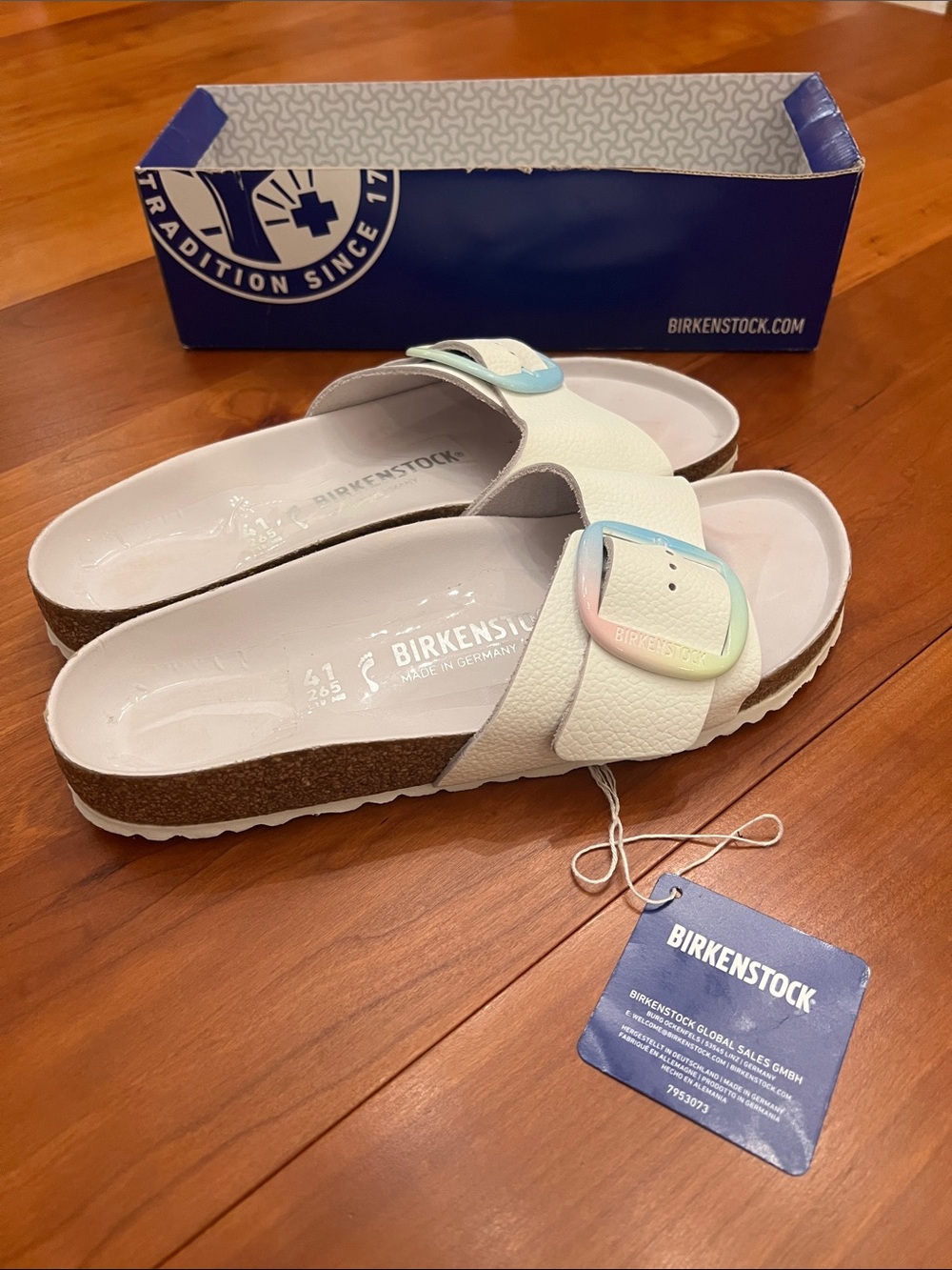 Birkenstock Madrid Big Buckle White Leather Blue Ombré 41